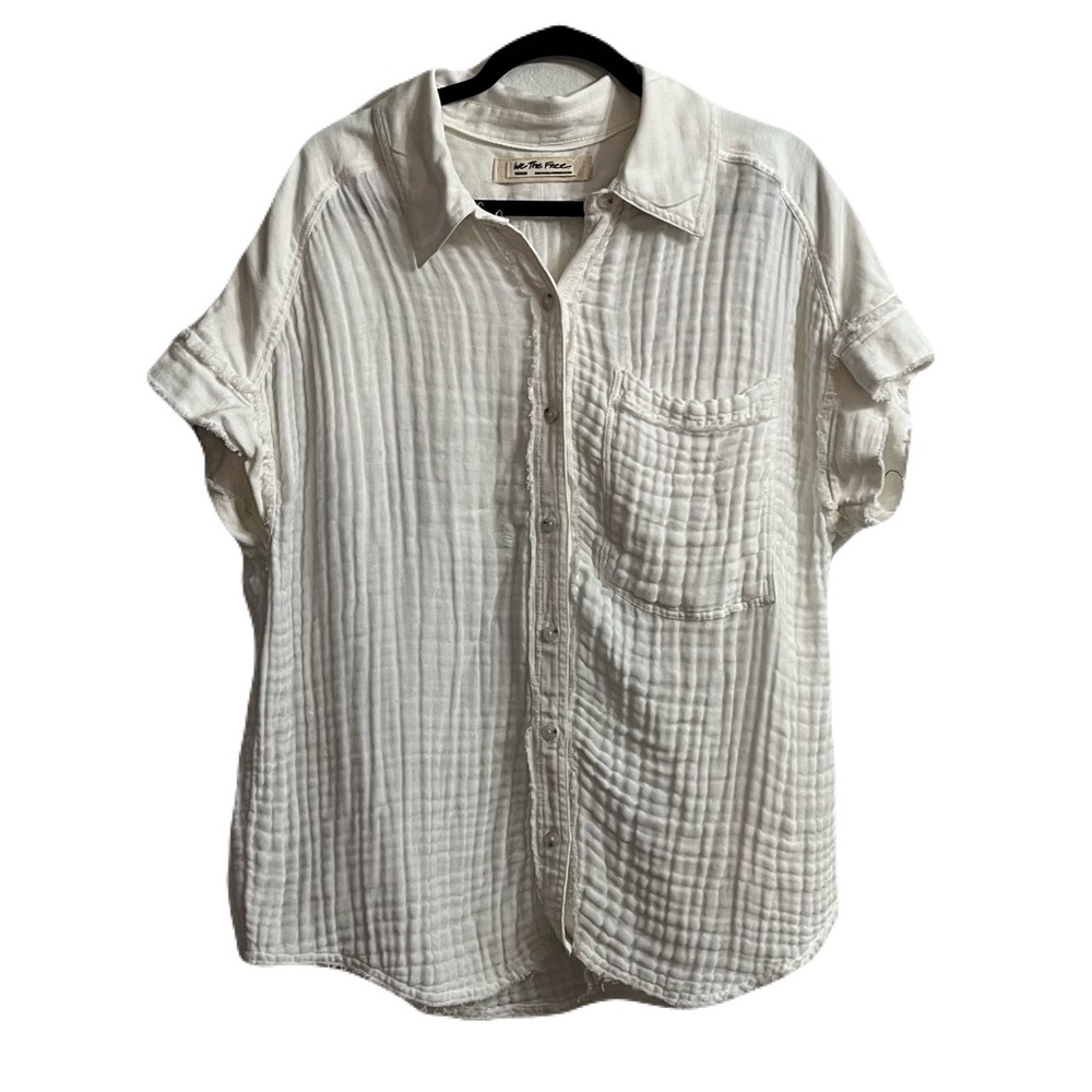 We The Free Optic White Button Down Oversized Shirt Size Medium